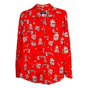 Karl Lagerfeld Paris Print Eiffel Tower Button Down Shirt Art To Wear Small